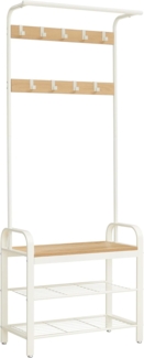Vasagle Garderobenständer mit 9 Abnehmbaren Haken und mit Sitzfläche, Holz/ Metall weiß/natur, 72 x 183 x 33, HSR40W