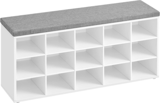 VASAGLE Schuhregal mit Sitzfläche und mit Kissen, Holzspanplatte / Schaumstoff weiß, 105 x 30 x 48 cm