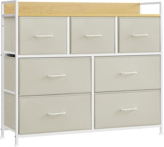 Songmics Kommode mit 7 Stoffschubladen, Holz / Metall cremeweiß-wolkenweiß, 98 x 28,5 x 85 (BxTxH) cm