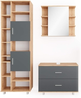 VICCO Badmöbel Set ILIAS Eiche Anthrazit Spiegel Kommode Unterschrank Badschrank