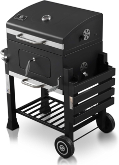 Strattore Holzkohlegrill mit höhenverstellbarem Grillrosteinsatz, Eisen schwarz, 116 x 56,5 x 105 cm