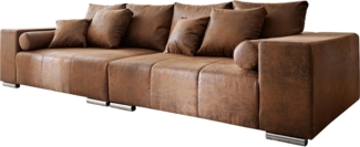 'Marbeya' Big-Sofa, mit 10 Kissen, Microvelours Braun Antik Optik, 285x115 cm