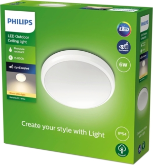 Philips my Garden LED Doris Deckenleuchte Doris, 6W, warmweißes Licht 2700K, IP54 Schutzklasse, Weiß