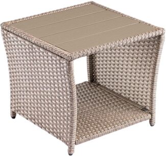 Casaria Beistelltisch (1-St), wetterfest, Polyrattan / WPC beige, 45 x 45 x 40 cm