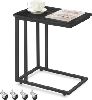 Vasagle Beistelltisch mit Rollen, Industrie-Design, Holzspanplatte/Stahl, Ebenholzschwarz, 50 x 35 x 60 cm