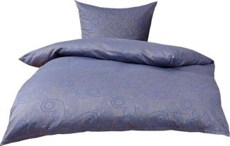 Bettwaesche-mit-Stil 'Davos' Bettwäsche Garnitur, Mako-Satin Damast Paisley, Blau, 155 x 220 cm + 80 x 80 cm