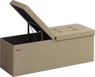 Songmics Sitzbank mit Stauraum, klappbare Sitztruhe, Aufbewahrungsbox, 38 x 110 x 38 cm, Deckel klappbar, bis 300 kg belastbar, für Flur, Wohnzimmer, Schlafzimmer, Kamelbraun LSF076K01