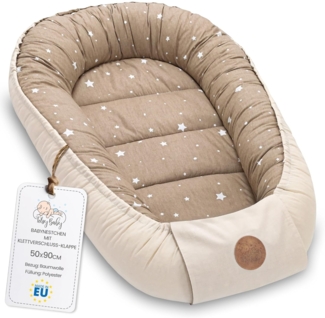 Babynest babynestchen neugeborene mit tragegriff 90x50 cm baby nestchen tragbar nest für bett kinder kuschelnest coccon für Jungen und Mädchen Beige mit Weiß Sternen