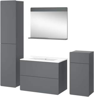 Vicco Badmöbel-Set Izan Grau modern Waschtischunterschrank Waschbecken Badspiegel Midischrank Hochschrank
