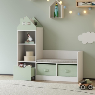 Kindersitzbank mit Regal Vipsali 100x99x30 cm Mintgrün/Weiß [en. casa]
