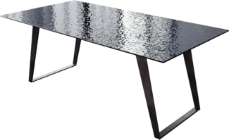 Esstisch Edge 200x100 Reliefglas Rauchschwarz 3D-Design Metall Schräg Schwarz
