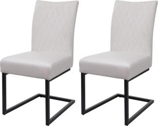 2er-Set Freischwinger HWC-L15, Besucherstuhl Konferenzstuhl Stuhl, Samt Stahl pulverbeschichtet ~ creme-beige