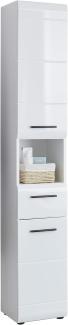 trendteam 'Skin' Hochschrank, Holz weiß, Hochglanz , 2 Türen, Schublade, Fach