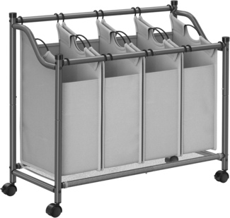 Songmics Wäschesammler auf Rollen mit 4 Fächern, Polyester Grau, 4x35 L / 87,5 x 38,5 x 67/81 cm