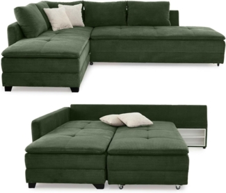 ECKSOFA-DAUERSCHLÄFER Doppelbett Boxspring Federkern Topper, seitenverkehrt montierbar 306/223/95 cm, Cord Grün