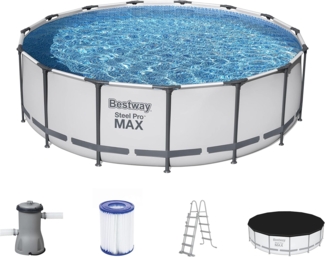 Bestway Steel Pro MAX Frame Pool Komplett-Set mit Filterpumpe Ø 457 x 122 cm, lichtgrau, rund
