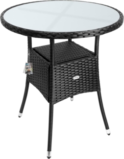 Casaria Gartentisch, Polyrattan Rund Glas Höhenverstellbar 80kg Belastbarkeit Wetterfest