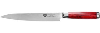 Gräwe Filetiermesser mit Klingenschutz und Metall-Box, Damaszener Stahl rot, 21 cm