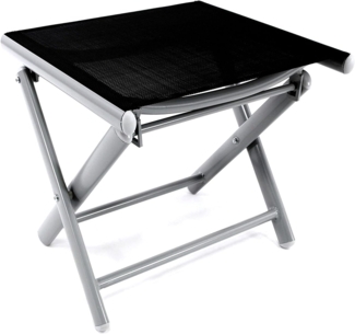 Mojawo Garten Klapphocker / Fußhocker, Metall silbergrau / Textilen schwarz, 48 x 43 x 40 cm