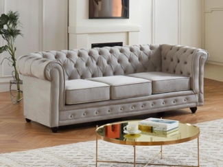 Vente-unique - Sofa 3-Sitzer - Samt - Hellgrau - CHESTERFIELD