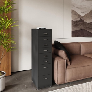 Rollcontainer Kökar mit 8 Schubladen 109x28x41 cm Schwarz [en. casa]