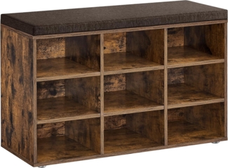 VASAGLE Schuhregal mit Sitzfläche und mit Kissen, Holzspanplatte / Schaumstoff braun, 78 x 30,3 x 48 cm