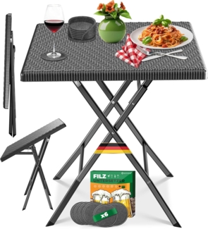 KESSER® Balkontisch klappbar | Wetterfest & UV-beständig | Balkonmöbel | Beschichteter Stahl | Outdoor Gartentisch | Gartenmöbel mit 6 Filz-Untersetzer | Bistrotisch bis zu 100 kg belastbar Anthrazit, Rattan