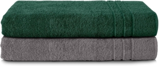 Komfortec 2er Saunatuch Set 80x200 cm aus 100% Baumwolle, XXL-Saunatücher, Sauna Handtuch, Weich, Groß, Frottee, Schnelltrocknend, Anthrazit Grau/Dunkelgrün