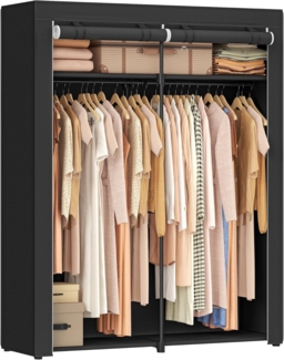 Stoffschrank mit 2 Kleiderstangen, Stoff, Metall, Kunststoff, Schwarz, 140 x 43 x 174 cm