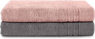 Komfortec 2er Saunatuch Set 80x200 cm aus 100% Baumwolle, XXL-Saunatücher, Sauna Handtuch, Weich, Groß, Frottee, Schnelltrocknend, Anthrazit Grau/Blütenrosa