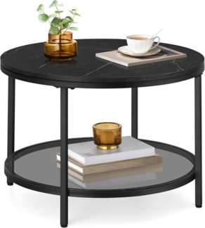 Vasagle Couchtisch mit Glasplatte, Holz / Stahl, Marmorschwarz-Tintenschwarz, Ø 65x46 cm