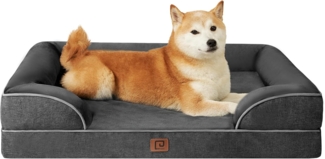 LuxusKollektion 'EHEYCIGA' orthopädisches Hundebett für große Hunde, mit Memory Foam, waschbar, Flanell dunkelgrau, 68 x 91 x 15 cm
