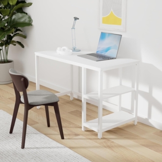 Vasagle Schreibtisch im Industrie-Design, mit 2 Ablagen auf der rechten oder linken Seite, Stahlgestell, Weiß, 120 x 60 x 75 cm