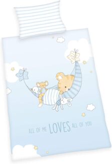 Herding Little tiger Bio Bettwäsche Set, GOTS zertifiziert, Wendemotiv, Kopfkissenbezug 40x60 cm, Bettbezug 100x135 cm, Baumwolle/Renforcé, Blau, 100x135