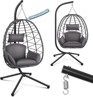 Makika Hängesessel mit Gestell höhenverstellbar aus Polyrattan in Grau