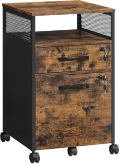 Vasagle Rollcontainer abschließbar mit Schubladen, Holzspan, Stahlgestell, Vintagebraun-Schwarz, 44 x 42 x 69 cm