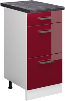 Vicco Küchenunterschrank R-Line, Bordeaux Hochglanz/Weiß, 40 cm mit Schubladen, AP Anthrazit