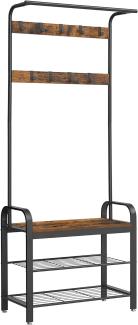 Vasagle Kleiderständer Garderobenständer rustikal mit 9 Abnehmbaren Haken Schuhregal mit Sitzfläche 3 Ablagen Holz Metall 72 x 183 x 33.7 cm Vintage von Songmics HSR40B