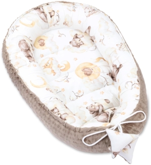 Warmes Nestchen Baby 90x50 cm - Kuschelnest Neugeborene Nestchen Winter/Herbst Kokon Babynest Schlummer Bär Khaki