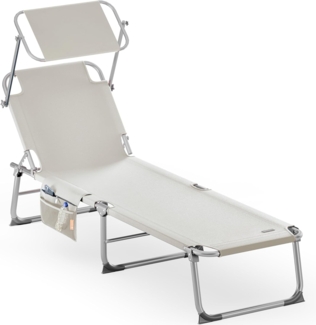 Casaria Gartenliege Ibiza, 1 St, Klappbar Alu Sonnenliege mit Dach Liegestuhl Garten Balkon 150kg Creme