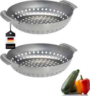 Bremermann Grillkorb 2er Set, rund, Edelstahl Silber, 27 x 6 x 22,5 cm