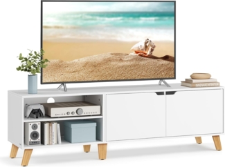 VASAGLE TV-Schrank, Fernsehtisch mit 2 Türen, 160 cm lang, TV-Regal für Fernseher bis zu 65 Zoll, verstellbare Ablagen, für Wohnzimmer, Esszimmer, Schlafzimmer, schneeweiß LTVDE030W01