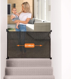Tür- und Treppenschutzgitter, einziehbar, versetzbar, Öffnungen bis 140 cm, schwarz