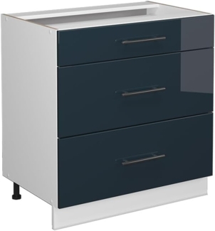 Vicco Schubladenunterschrank Fame-Line Weiß Dunkelblau Hochglanz 80 cm ohne Arbeitsplatte