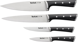 Tefal 'K2324S75 Ice Force' 4-teiliges Messer-Set, Edelstahl schwarz, 9 cm / 11 cm / 20 cm / 20 cm