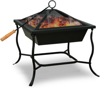 GARDEBRUK® Feuerschale, mit Funkenschutz, Schürhaken, Eckig, Stahl Schwarz, 45 x 45 x 45 cm