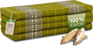 Nachhaltige Klappmatratze aus Kapok, breite Gästematratze vierteilig, Faltbare Matratze, ökologische Yogamatte, klappbares Gästebett, Liege für Garten und Balkon 200 x 110 x 8 cm (Grün/Elefanten)