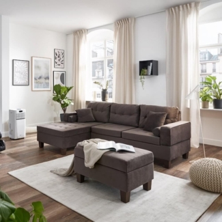 HOME DELUXE 'ROM' Sofa, mit Récamiere, Braun, Samt, 90,8 x 242,6 x 154,3 cm