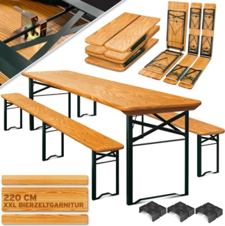 KESSER® Bierzeltgarnitur, 3-teilig, klappbar, Holz / Stahl grün, Hellbraun, 220 x 50 x 77 cm