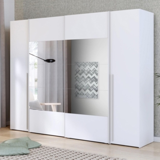 'Nagaro' Dreh- und Schwebetürenschrank, Weiß mit Spiegel, 270 x 210 x 61 cm